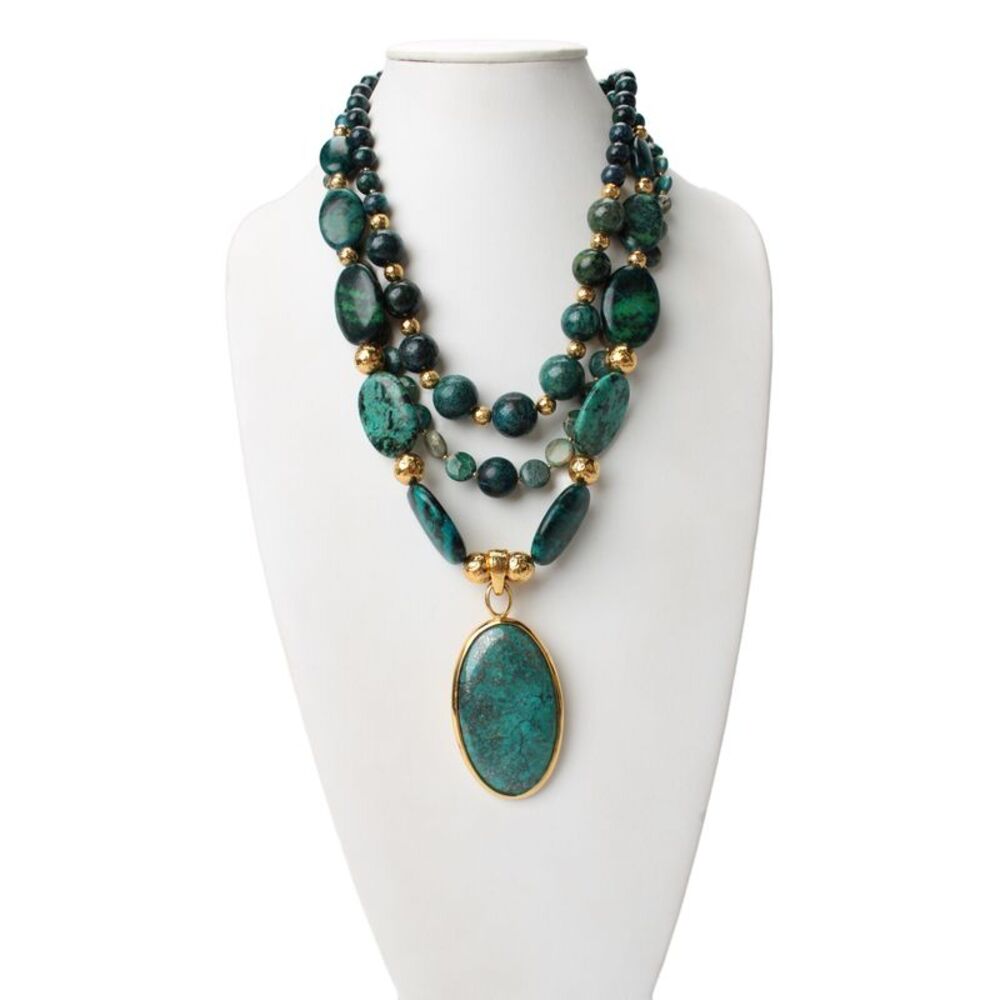 Barrera Womens Gold Tone Turquoise Multi-stone Statement Necklace 23"